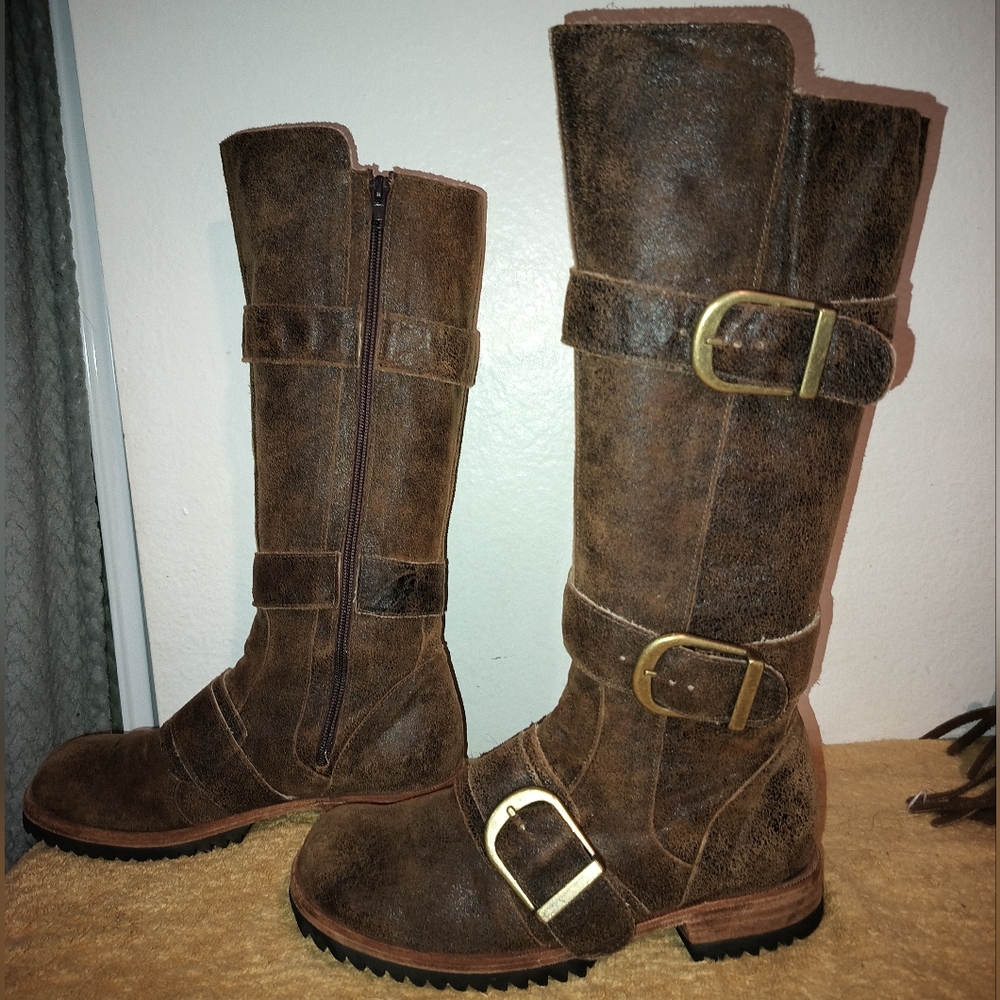 Jim Barnier Free People Hand Crafted Distressed Brown Leather Boots Sz 8